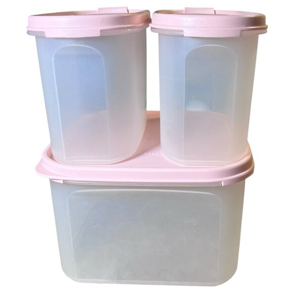 Lot 3 Tupperware Modular Mates Oval Containers Pink Lids - Picture 5 of 13